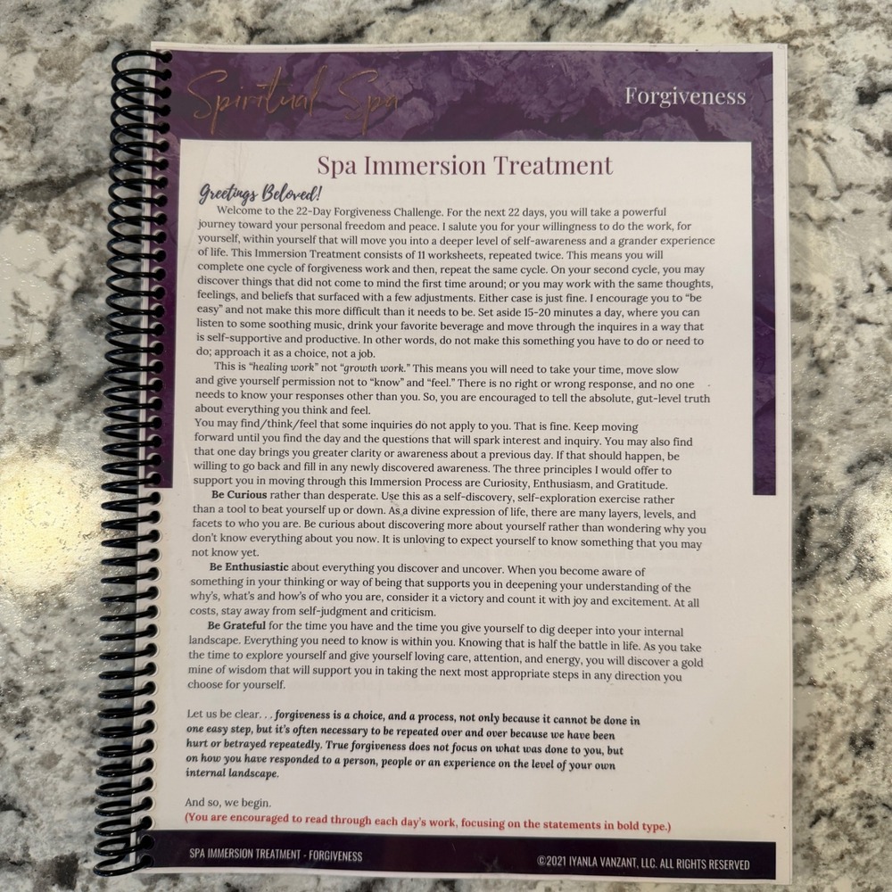 Iyanla Vanzant Spiritual Spa Forgiveness 22-Day Challenge Workbook Journal 2021